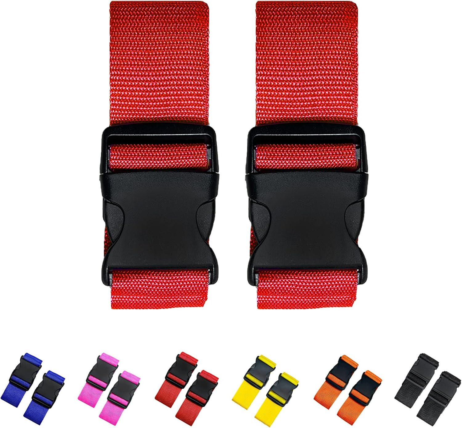 2 Pack Suitcase Straps, Bright Color Adjustable , TSA Approved (Red)