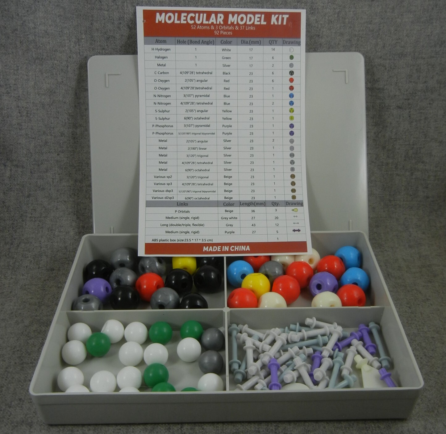 Atomic Architect 92 piece Molecular Model Kit Inorganic Organic Chemistry