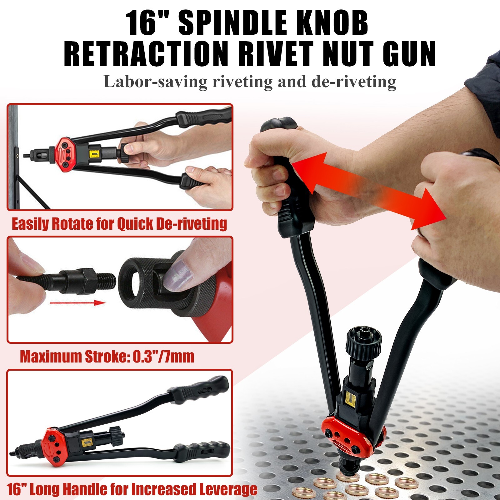 16'' Rivet Gun Rivnut Thread Setting Tool Nut Setter NutSert Metric&SAE 145 Nuts