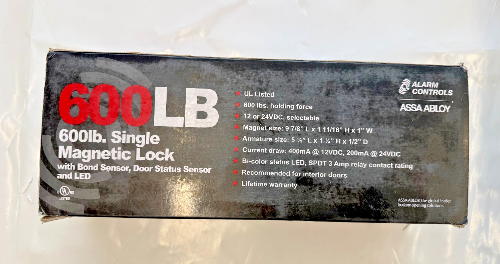Alarm Controls 600LB Single Magnetic Lock 12/24 VDC, 600 Lb Load Clear Anodized