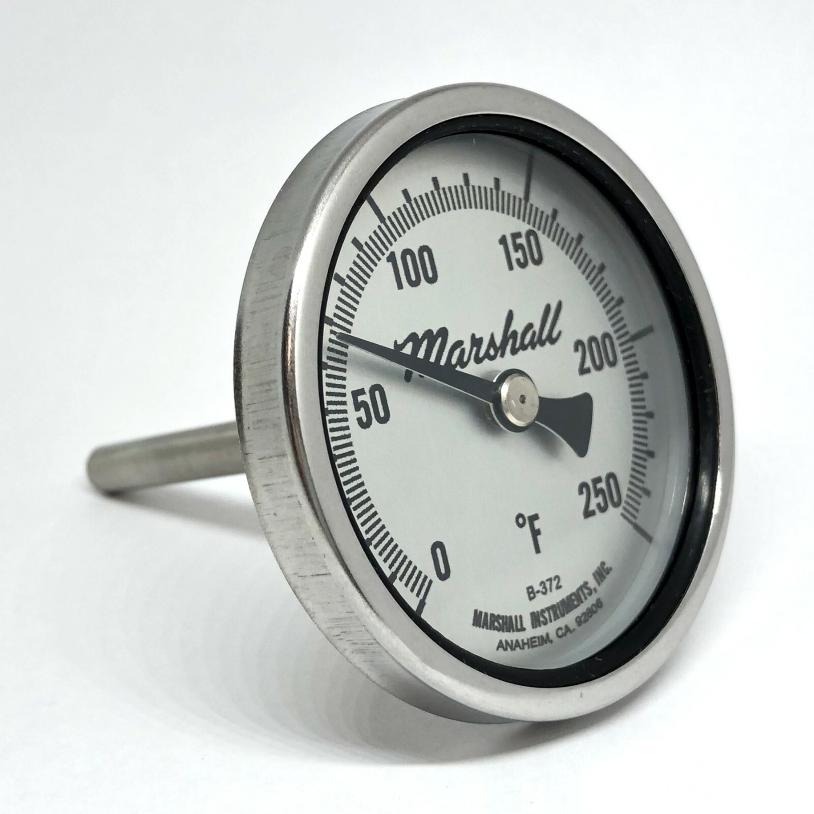 Bimetallic Industrial Thermometer, 0-250F, 2.25" Dial, 2.5" Stem, 1/4" NPT CB