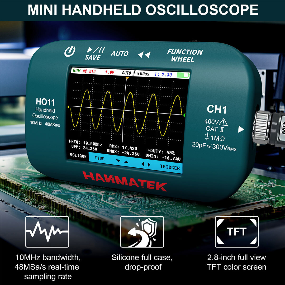 2.8" TFT Dual Channel Handheld Digital Oscilloscope Multimeter 10MHz Bandwidth