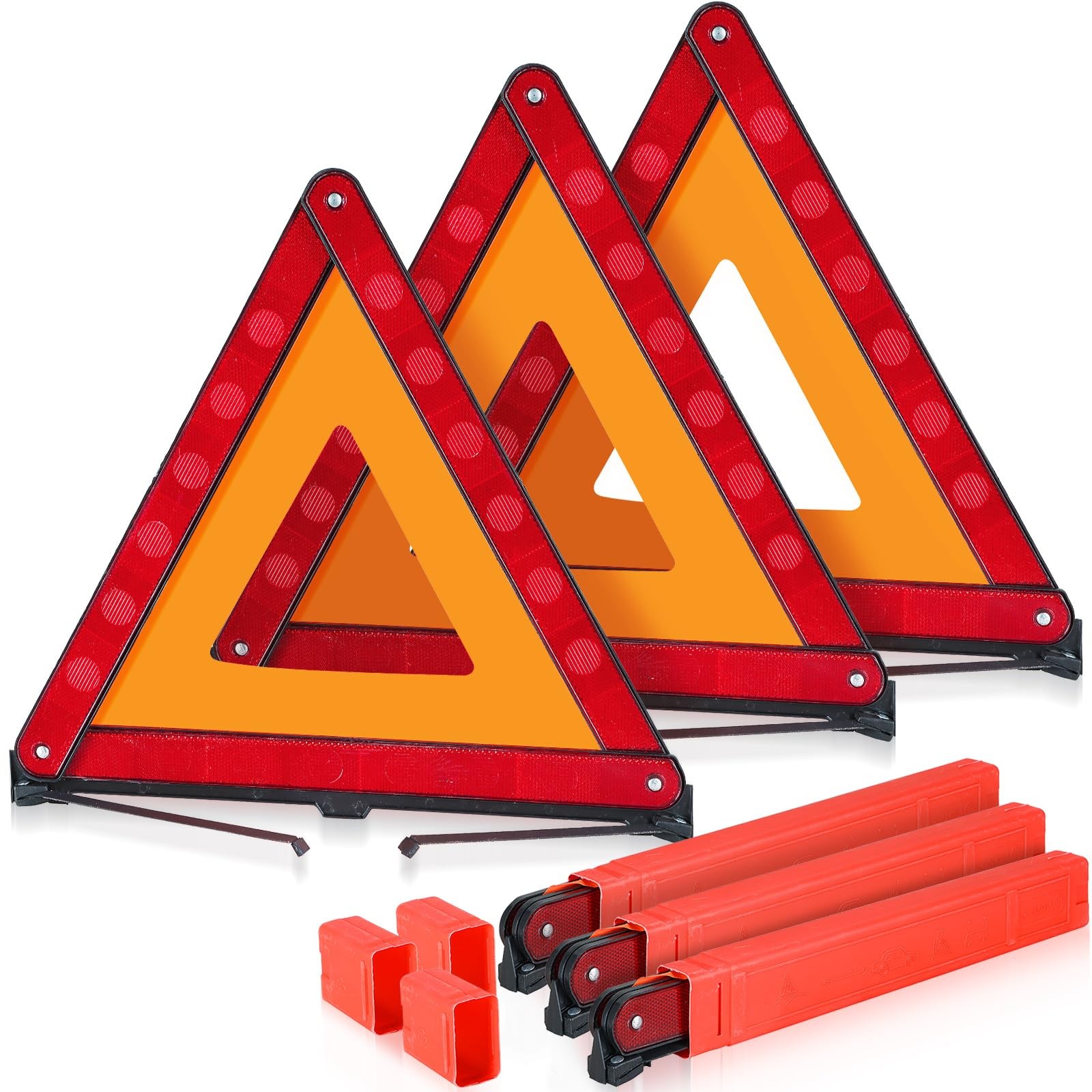 3 Pack Reflective Warning Triangles, Foldable Roadside Emergency Safety Kit...
