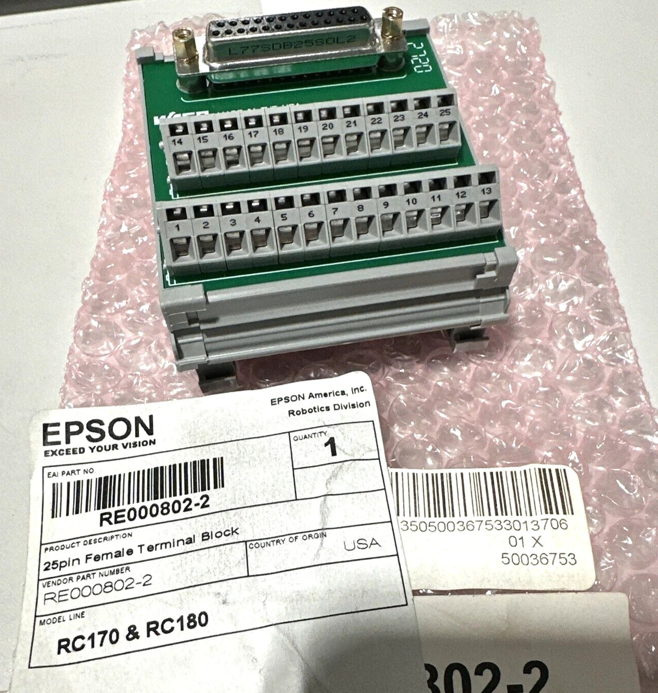 EPSON RE000802-2 Terminal Block, 25 Pin D-Sub Female i/O For RC170 & RC180 OEM