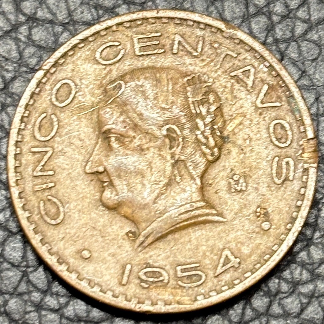 1954 Mo Mexico 5 Centavos Coin - Bronze - Josefa Ortiz de Dominguez - **Scarce**