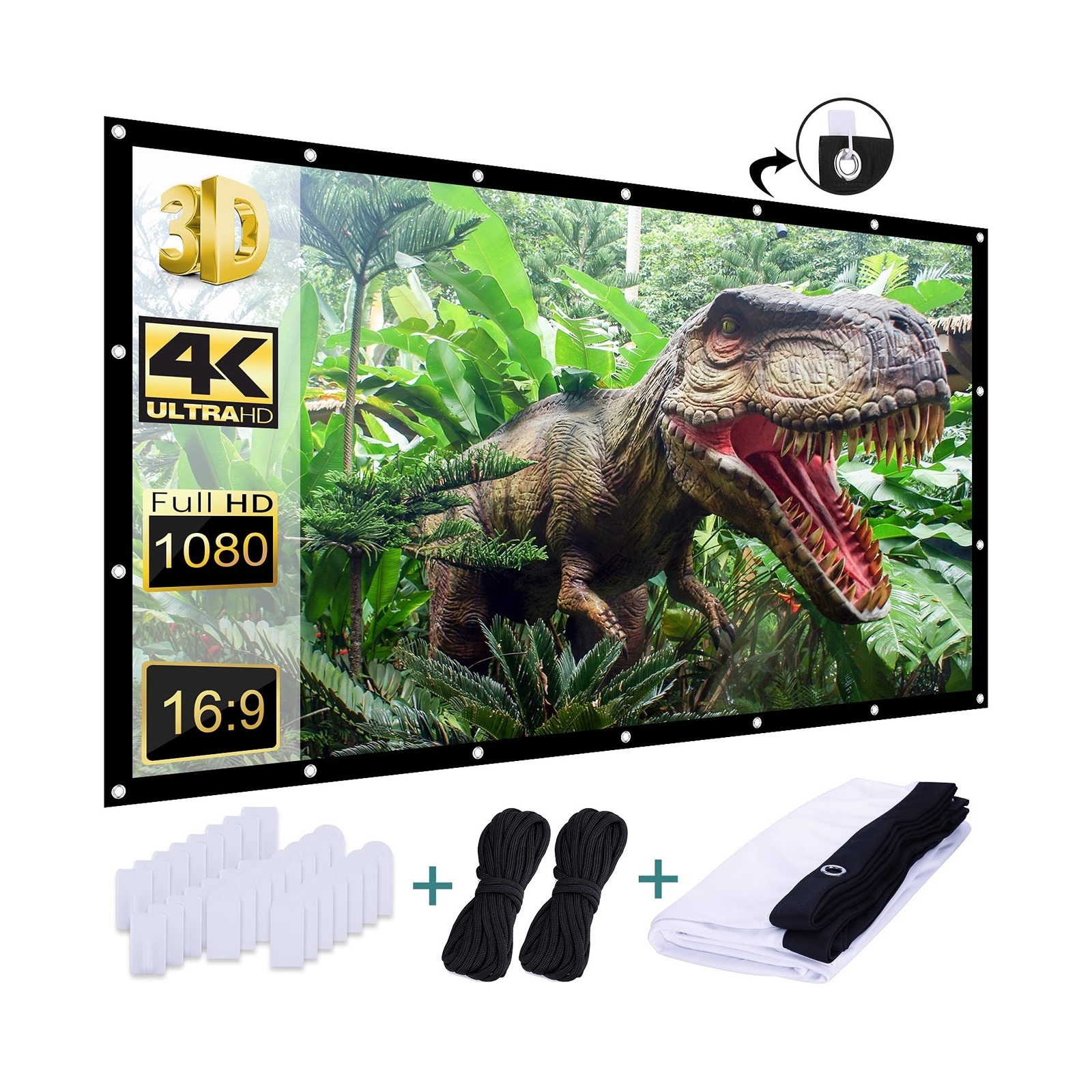 Outdoor Projection Screen 150 inch, Washable Projector Screen 16:9 Foldable A...