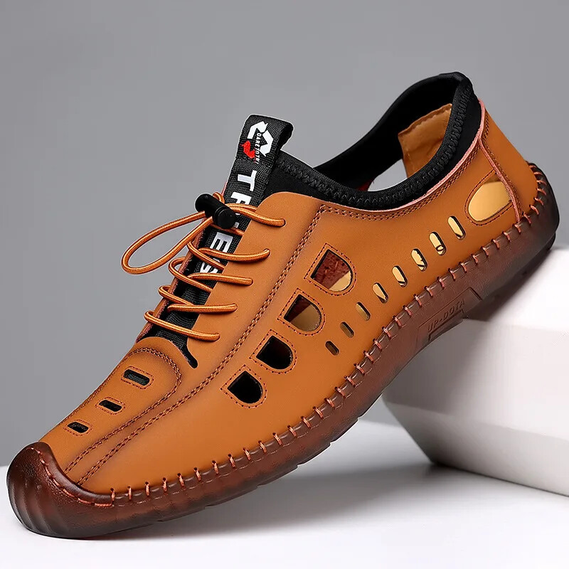 New Summer Men's Casual Shoes Soft Sole Sandals Hollow Breathable Flats Footwear
