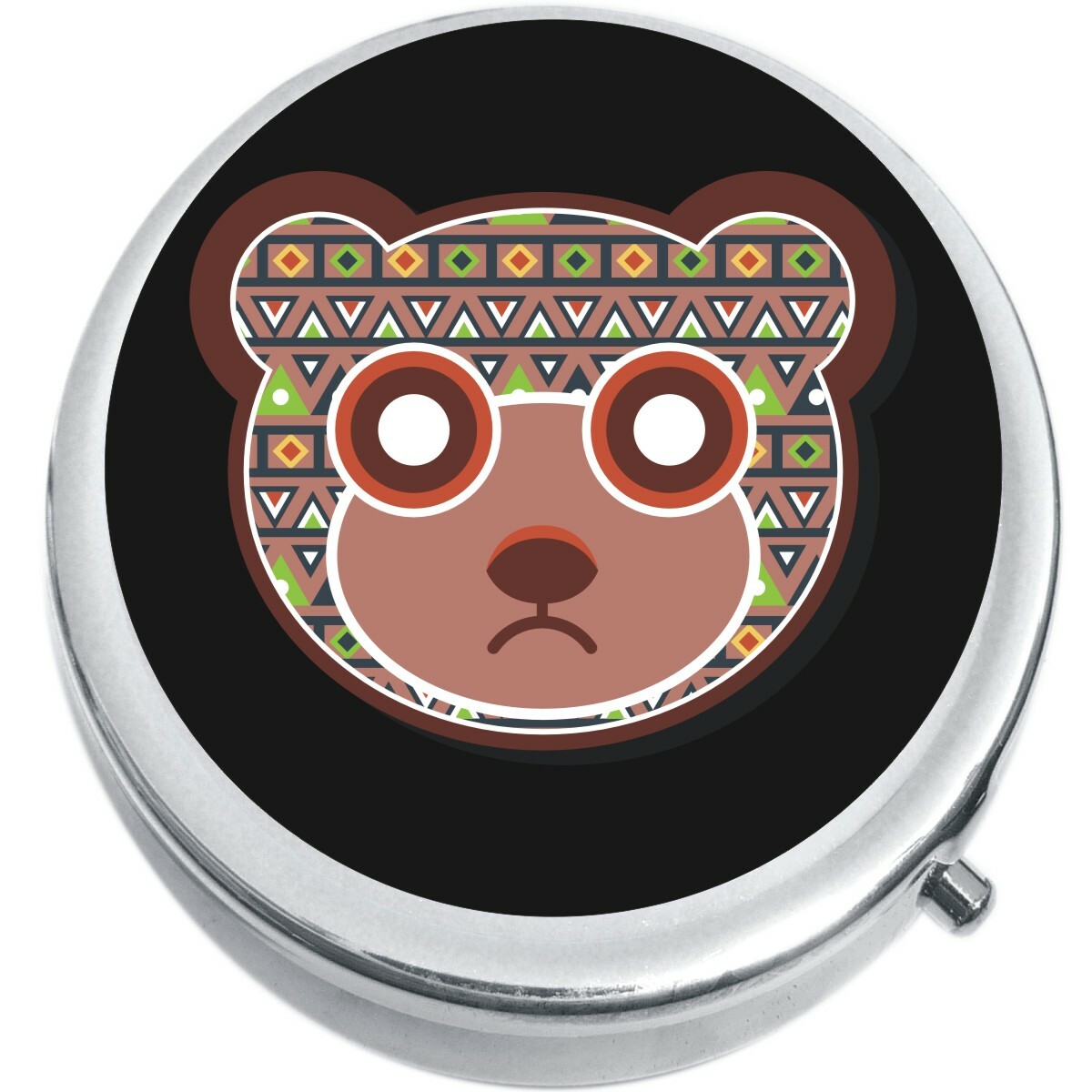 Aztec Bear on Black  Medicine Vitamin Pill Box
