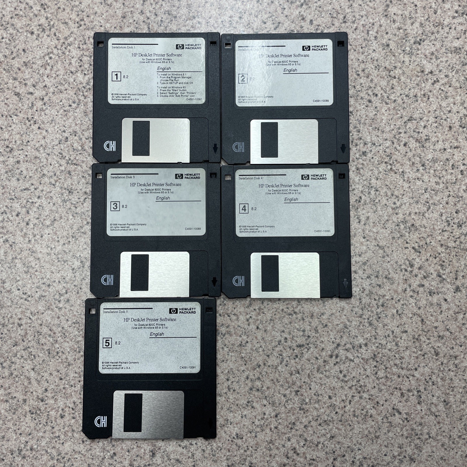 HP DeskJet Printer Software for 820C Install Disks 1-5 Windows 95 Or 3.1 Vtg '96