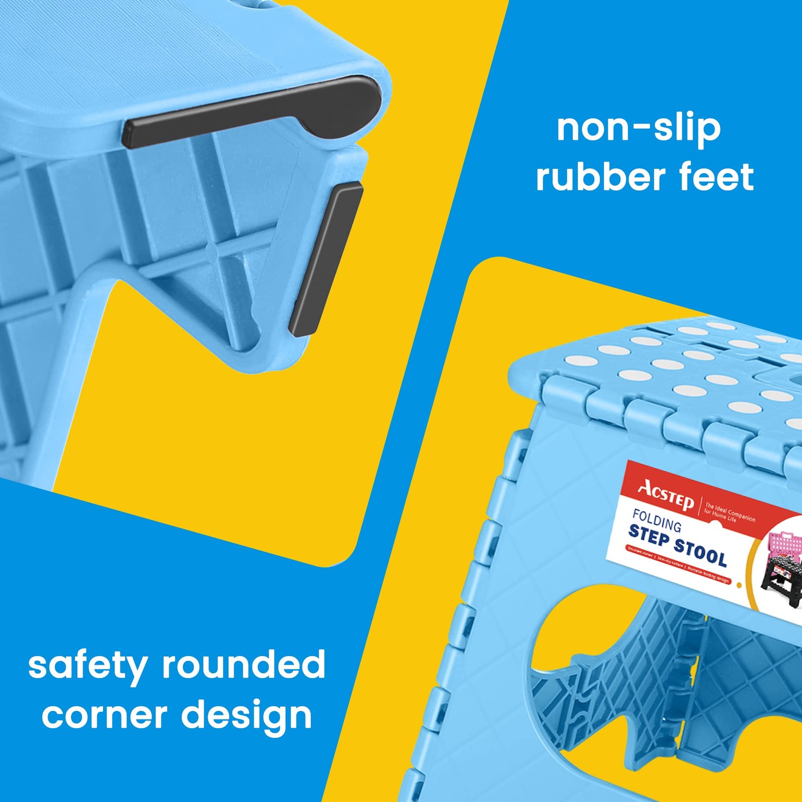 Folding Step Stool 11 Inch Height Lightweight Plastic Collapsible Blue