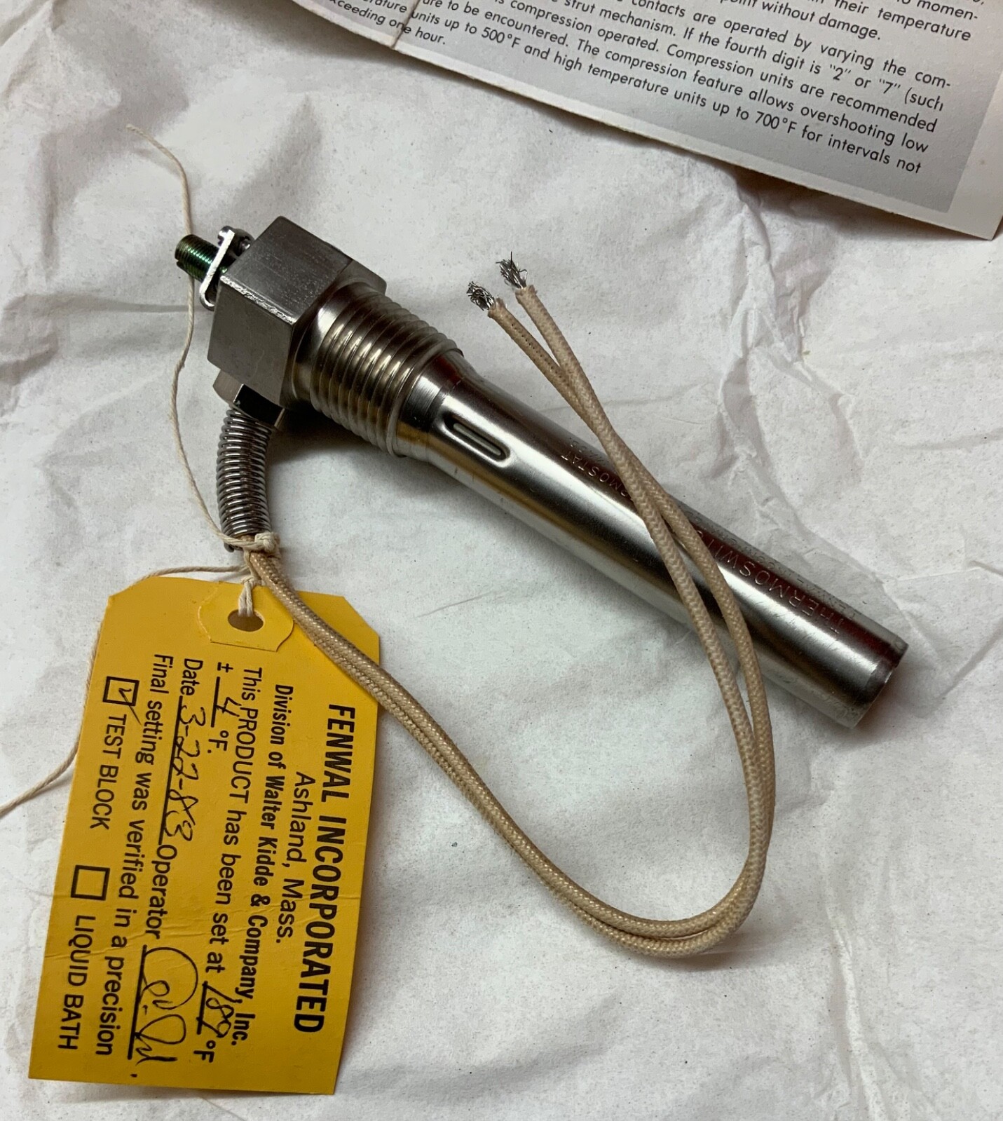 🇺🇸 Fenwal 17102-20  Thermoswitch Thermostat  110V 220V  NEW  NOS Adjustable