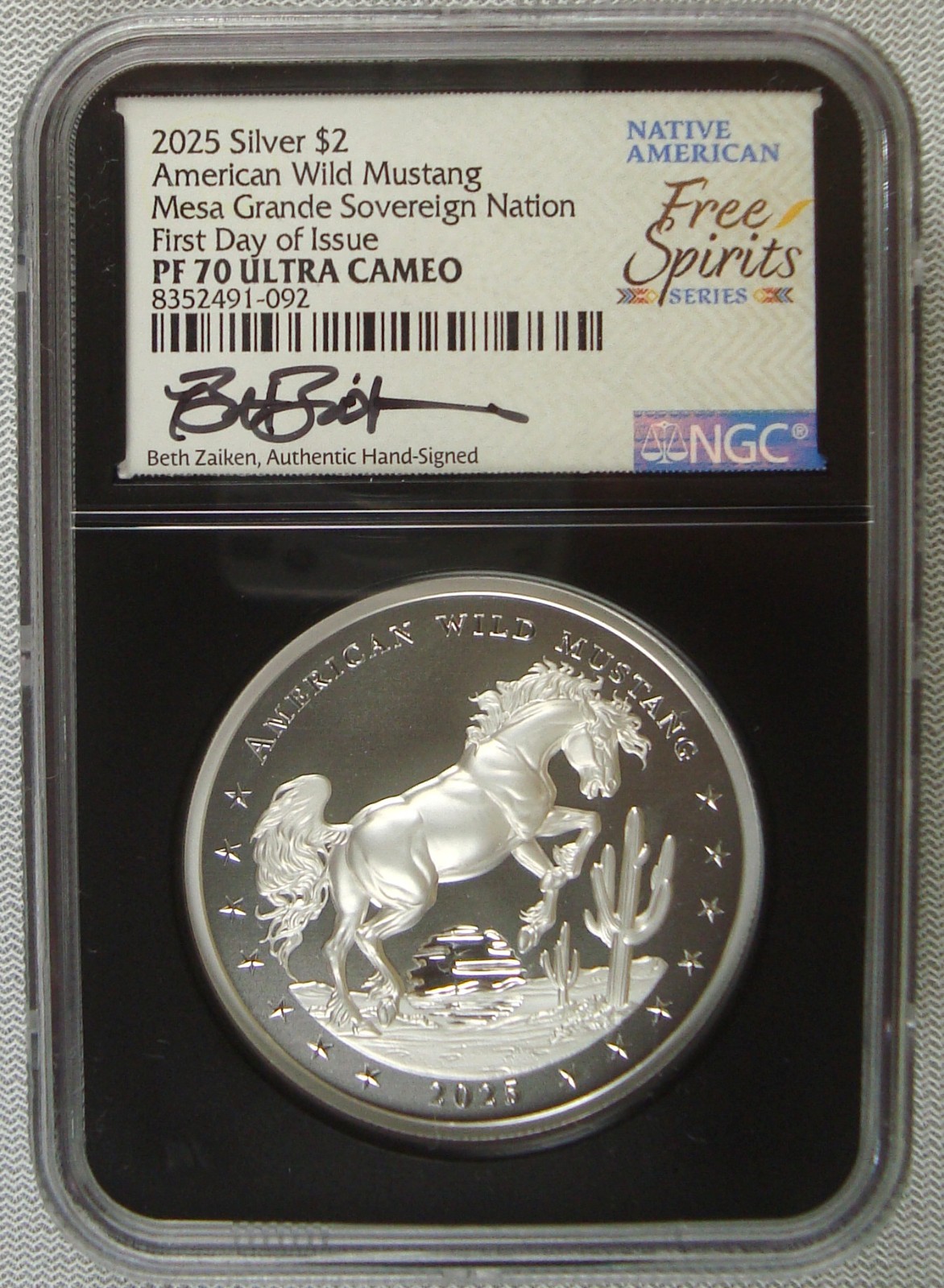 2025 Mesa Grande $2 American Wild Mustang 2 oz Silver NGC PF70 FDOI, 999 Mintage
