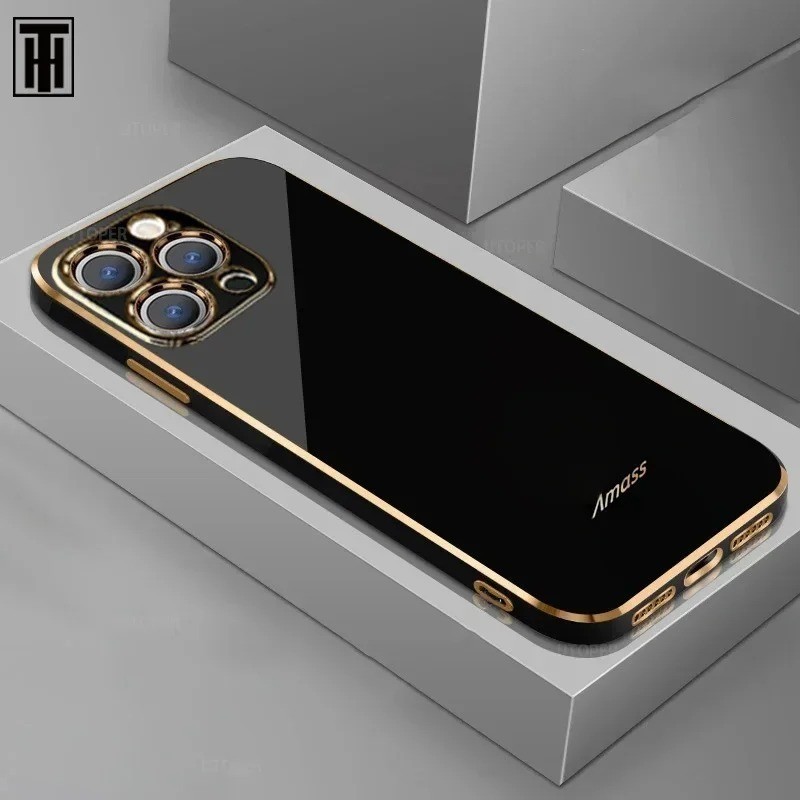 Luxury Glossy Silicone Shockproof Case iPhone 16 15 14 13 12 11 Pro Max Cover
