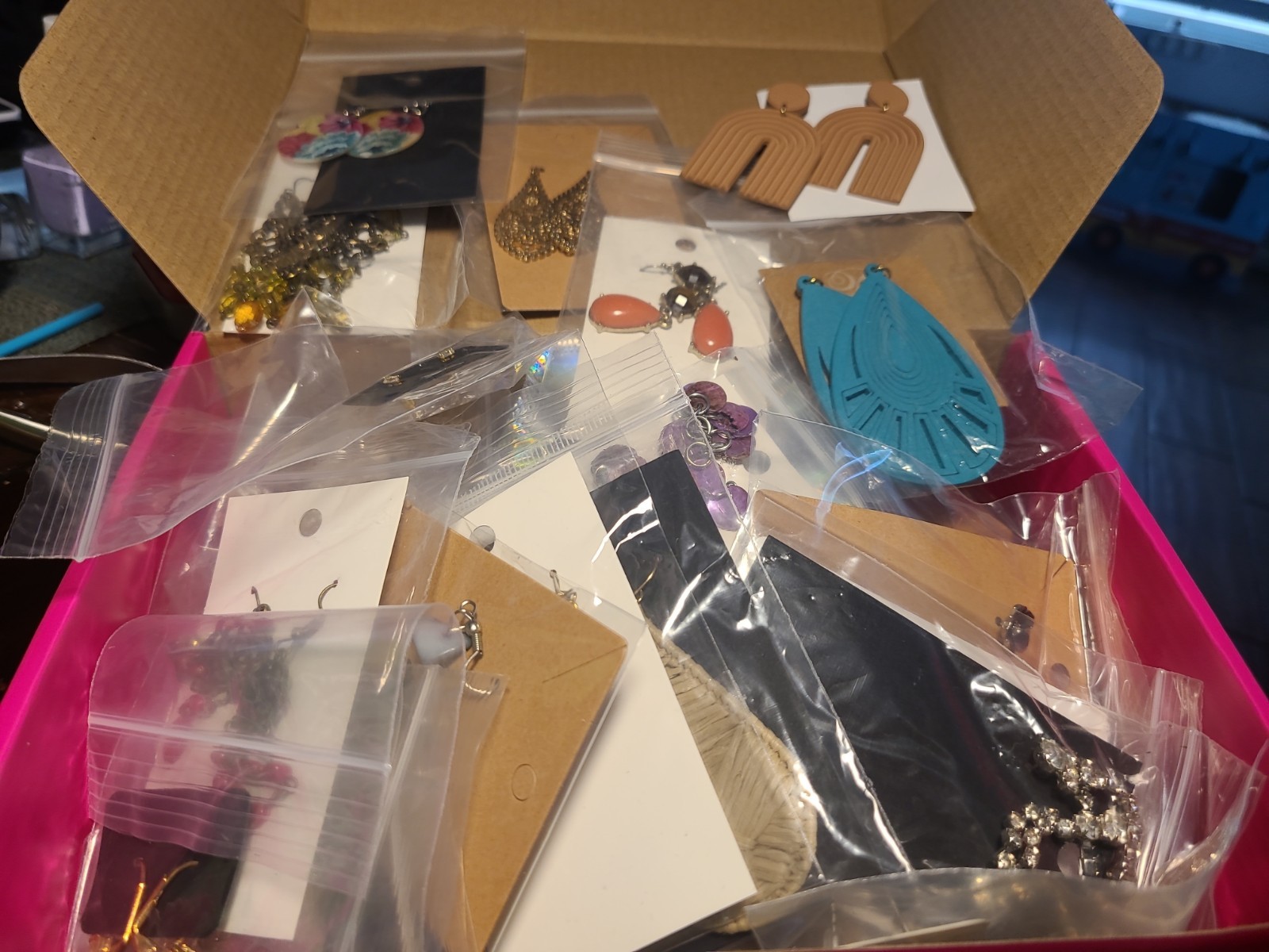 Lot 50+ Pairs Pierced Earrings  Surprise Wear Craft Resell Box Lot#10