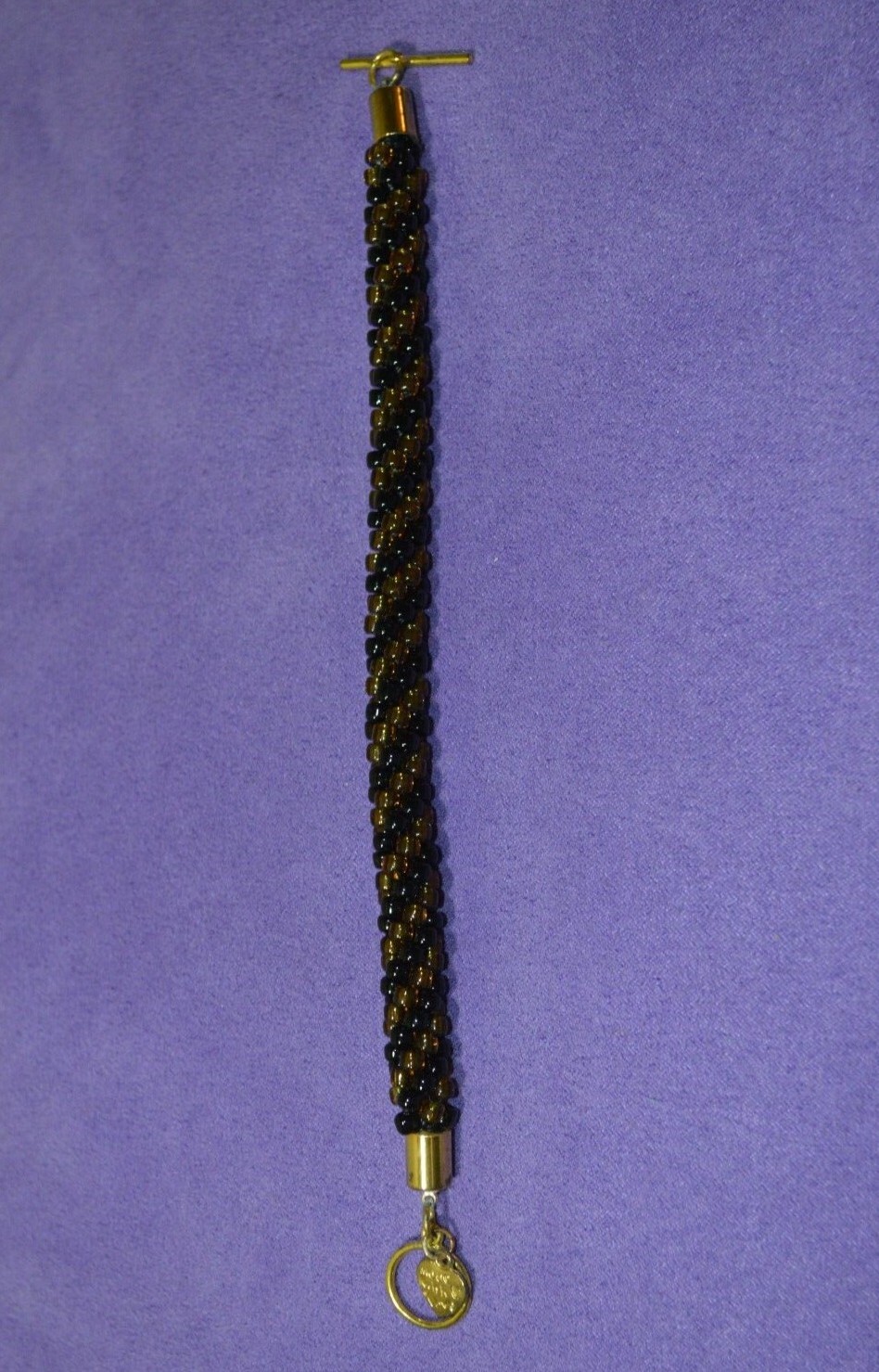 Amber Colored and Brown Handmade Rope Beaded Bracelet - 7 inches