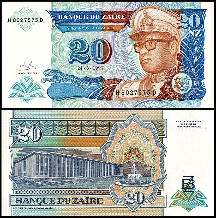 Zaire 20 Zaires, 1993, P-56, UNC