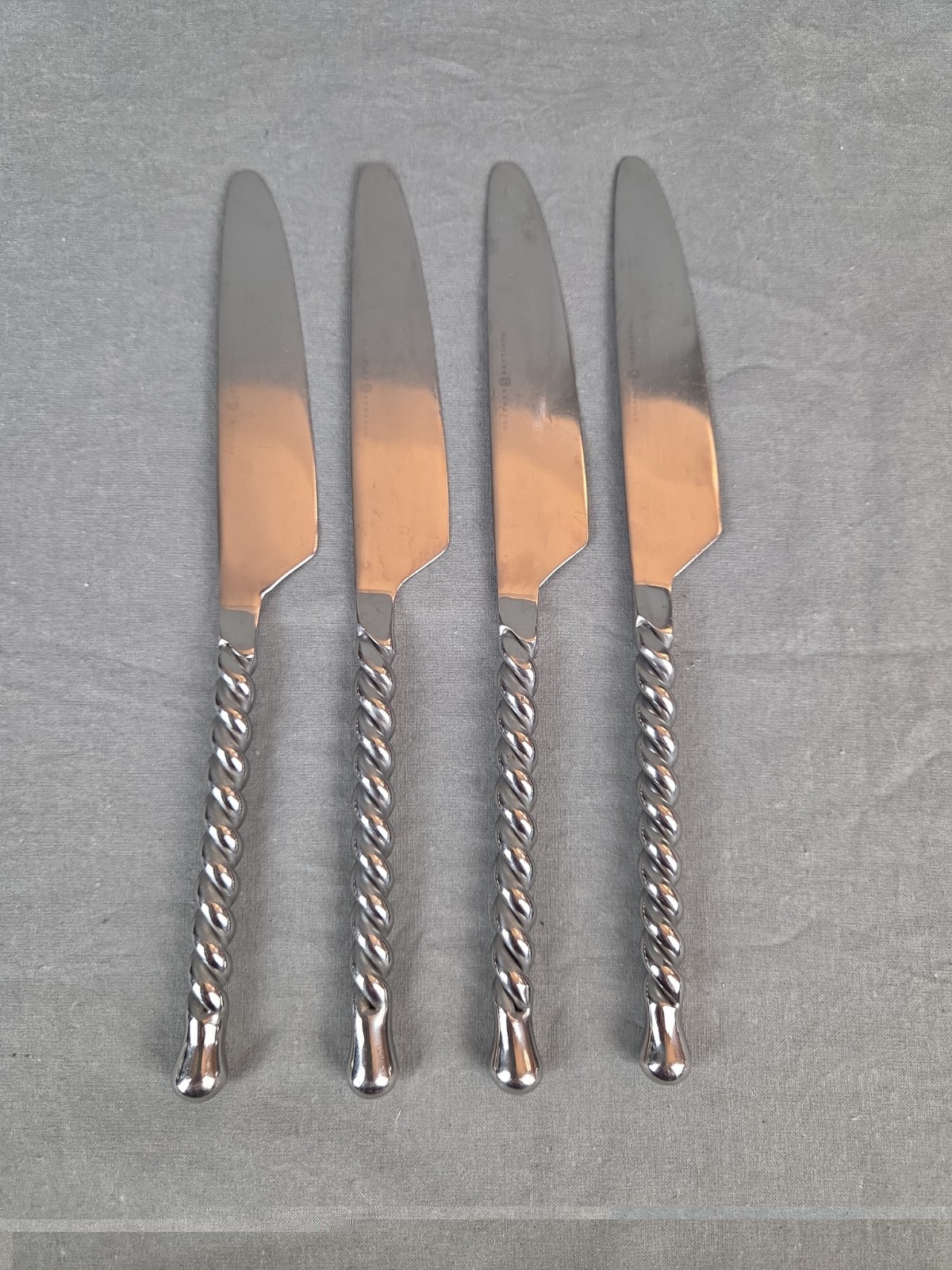 4 Gourmet Setting Silver Tear Braid Stainless Steel 18/10 Table Knives 9”
