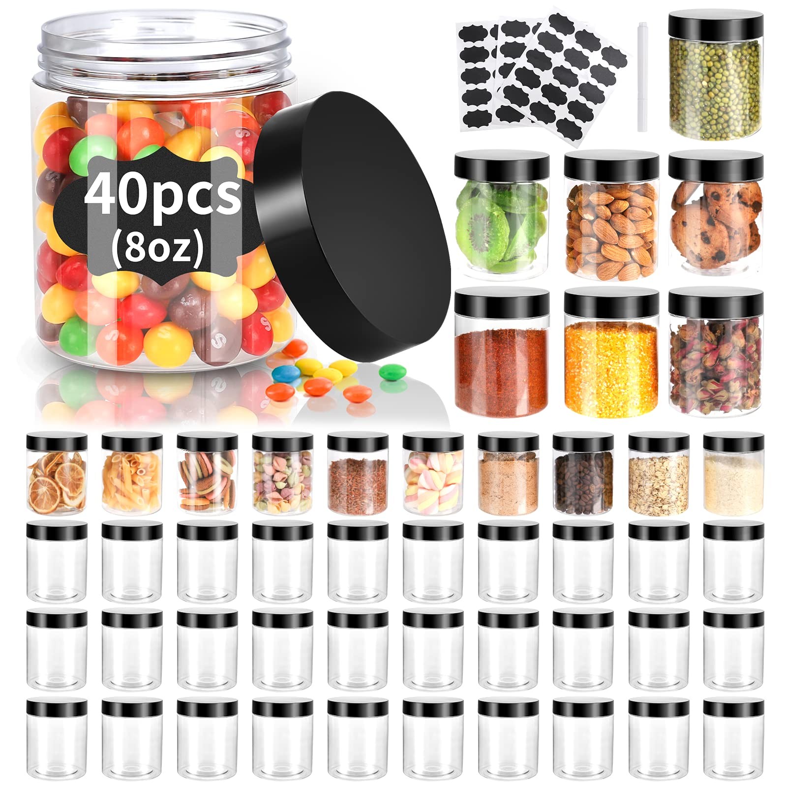 40 Pack Plastic Jars with Lids, Gencywe 8 oz Clear Slime Cosmetics Containers...