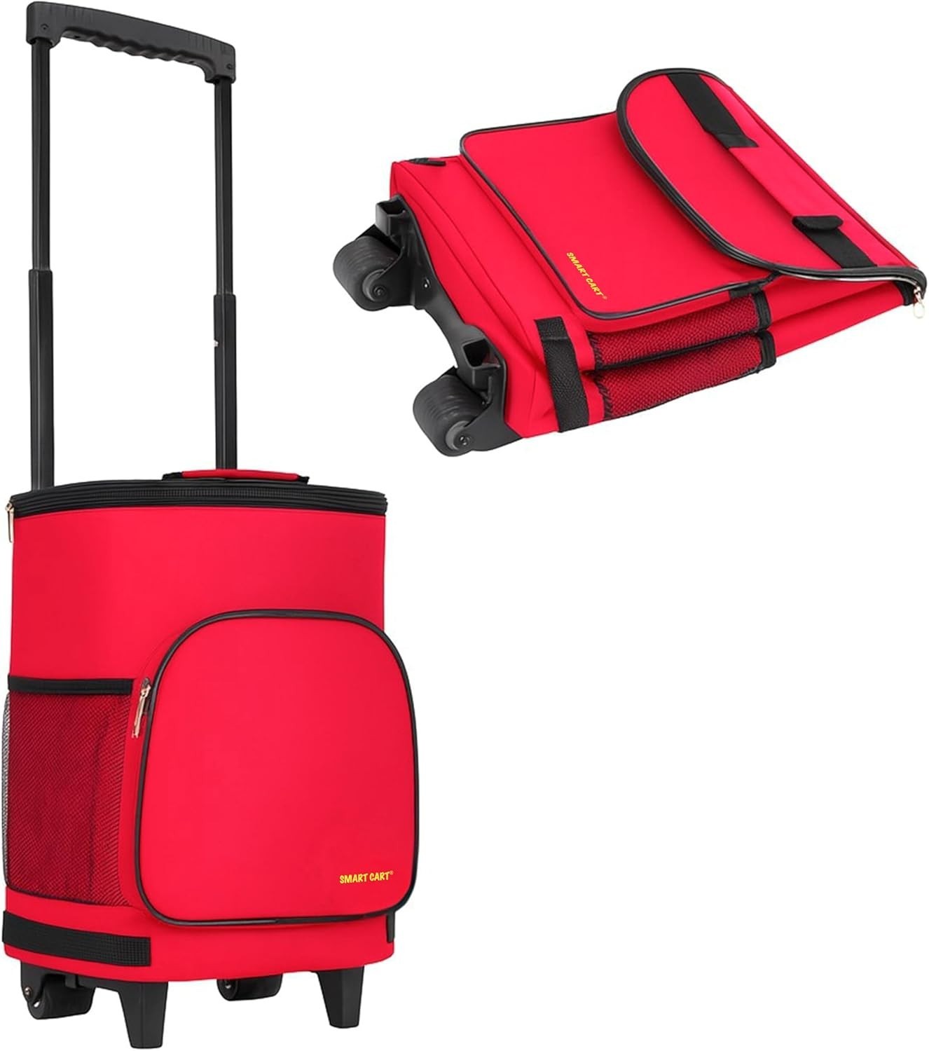 Ultra Compact Cooler Smart Cart Red Insulated Collapsible Rolling Tailgate BBQ