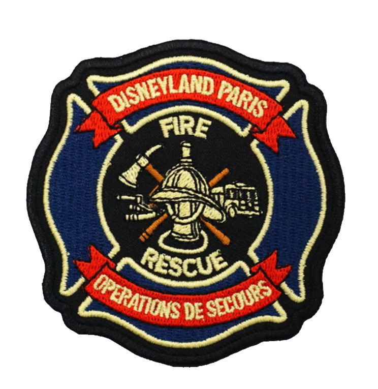EXTREMELY RARE DISNEYLAND PARIS FIRE AND RESCUE EMBROIDERED IRON-ON PATCH..