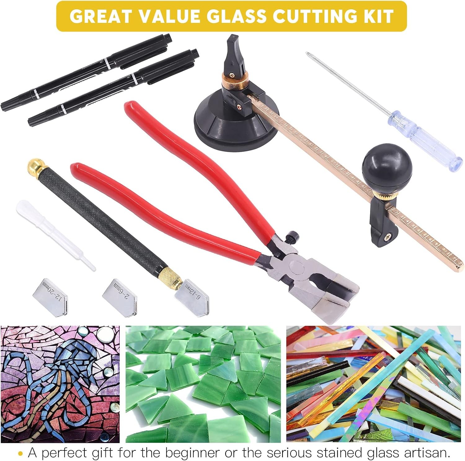 Glass Cutting Tool Set Circular Cutter and Pliers Kit