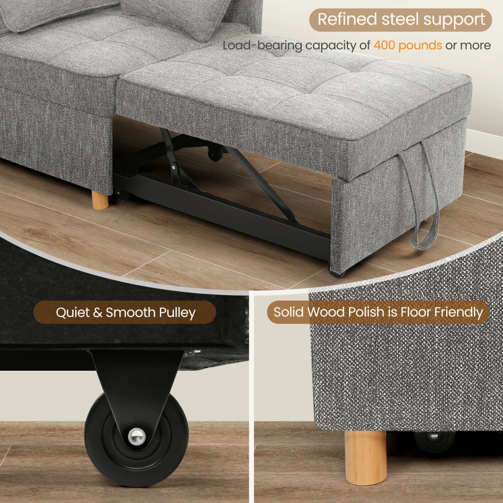 Sofa Bed Chair,4-in-1 Convertible Chair Bed Folding Single Recliner Sleeper Sofa