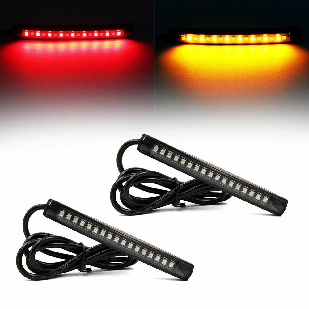 2x Universal LED Strip Motorcycle Tail Light with Turn Signals, 17 LED Flexible