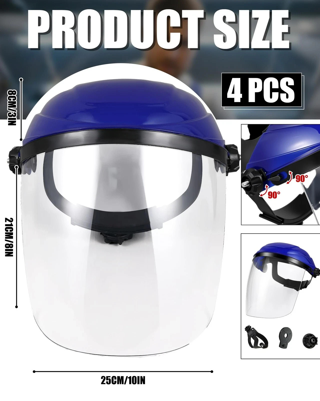 Tellegloww 4-Pack Safety Face Shield - Grinding, Cutting, Impact Resistant