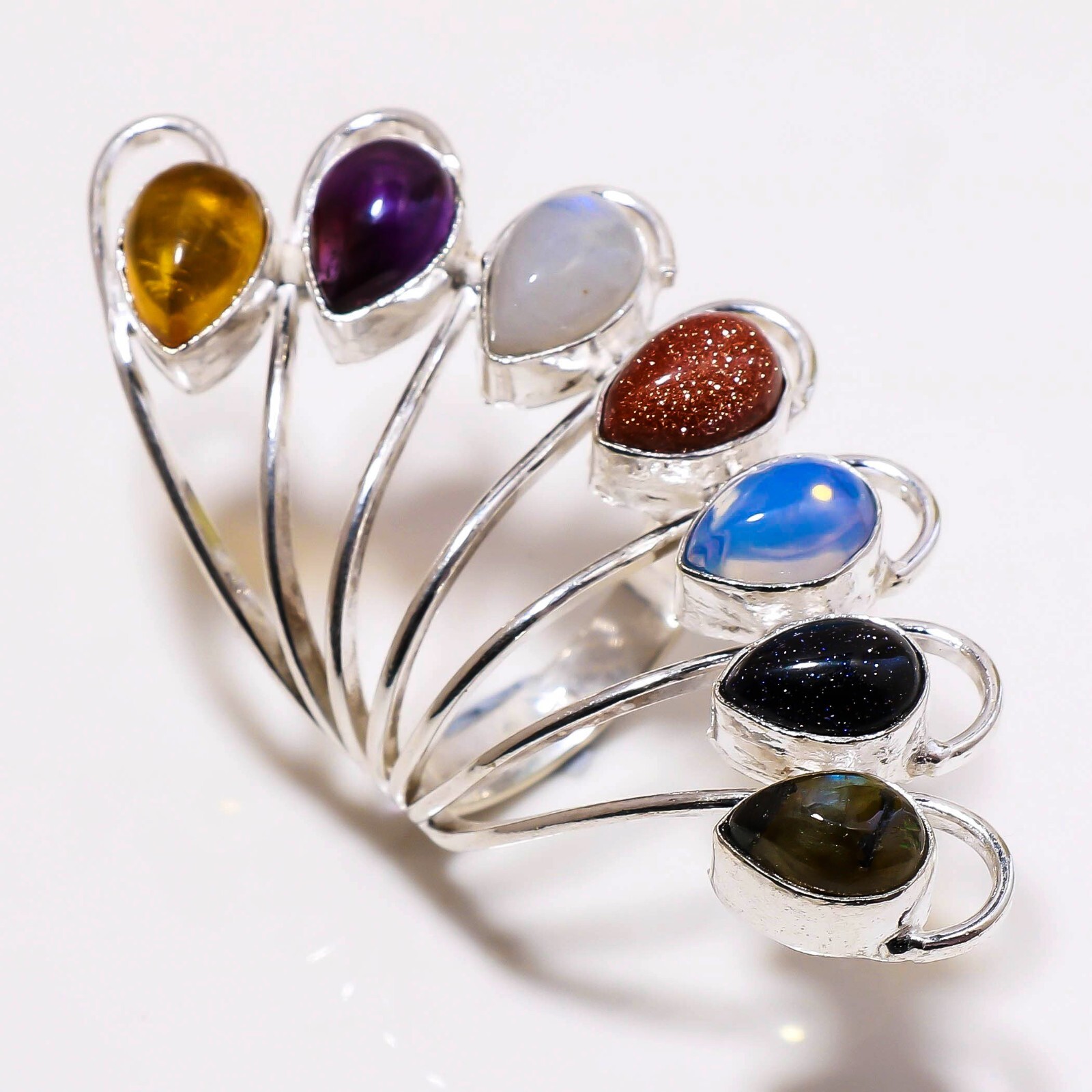 Natural Multi Gemstone 925 Silver Handmade Jewelry Ring Size 9