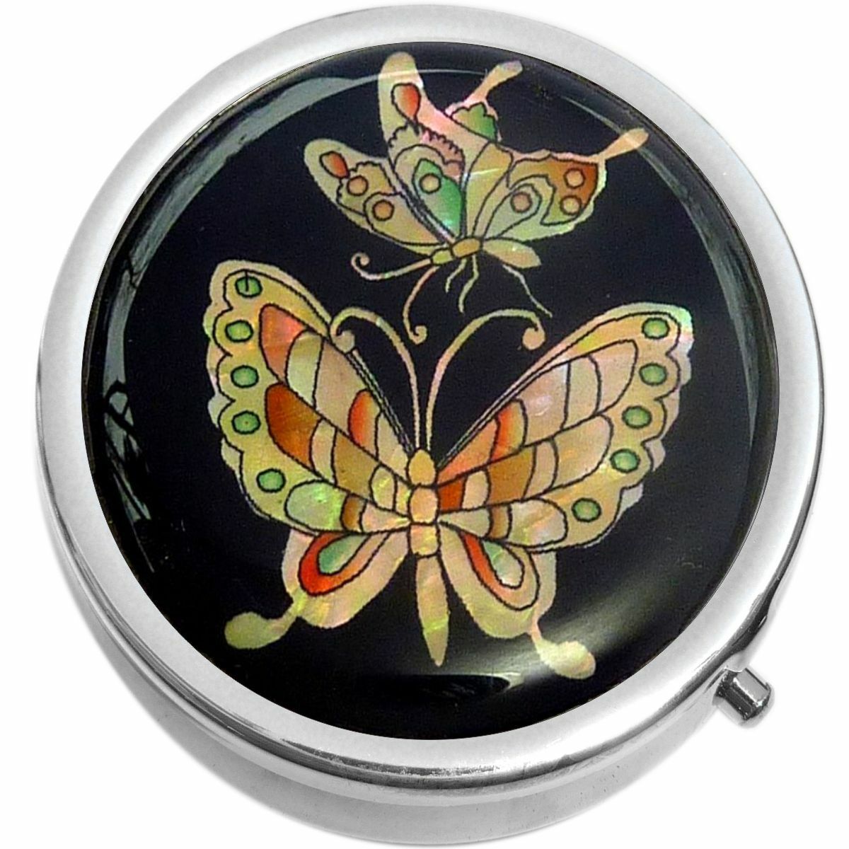 Two Colorful Butterflies  Medicine Pill Box