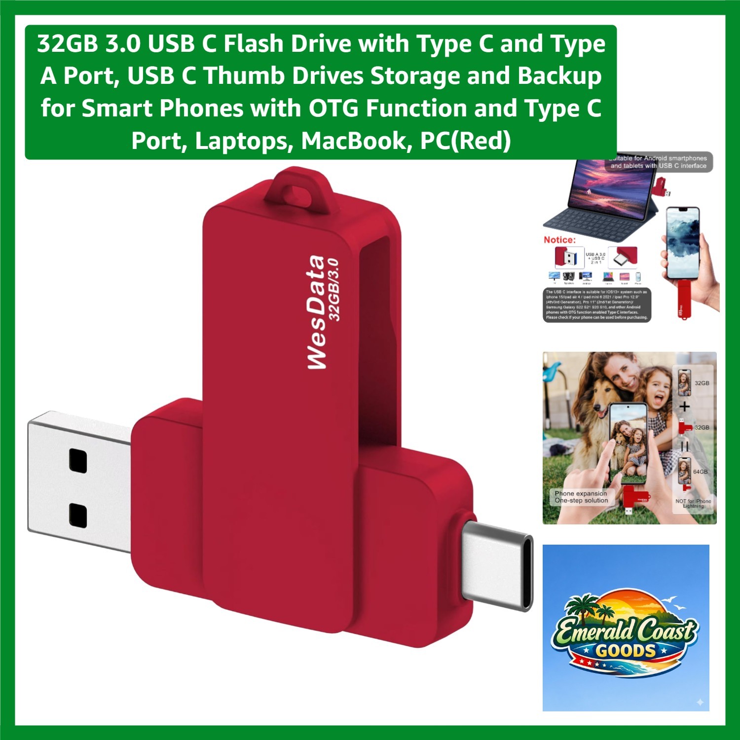 Compact 32GB USB C Flash Drive - Fast Transfers, OTG Enabled for All Your Needs