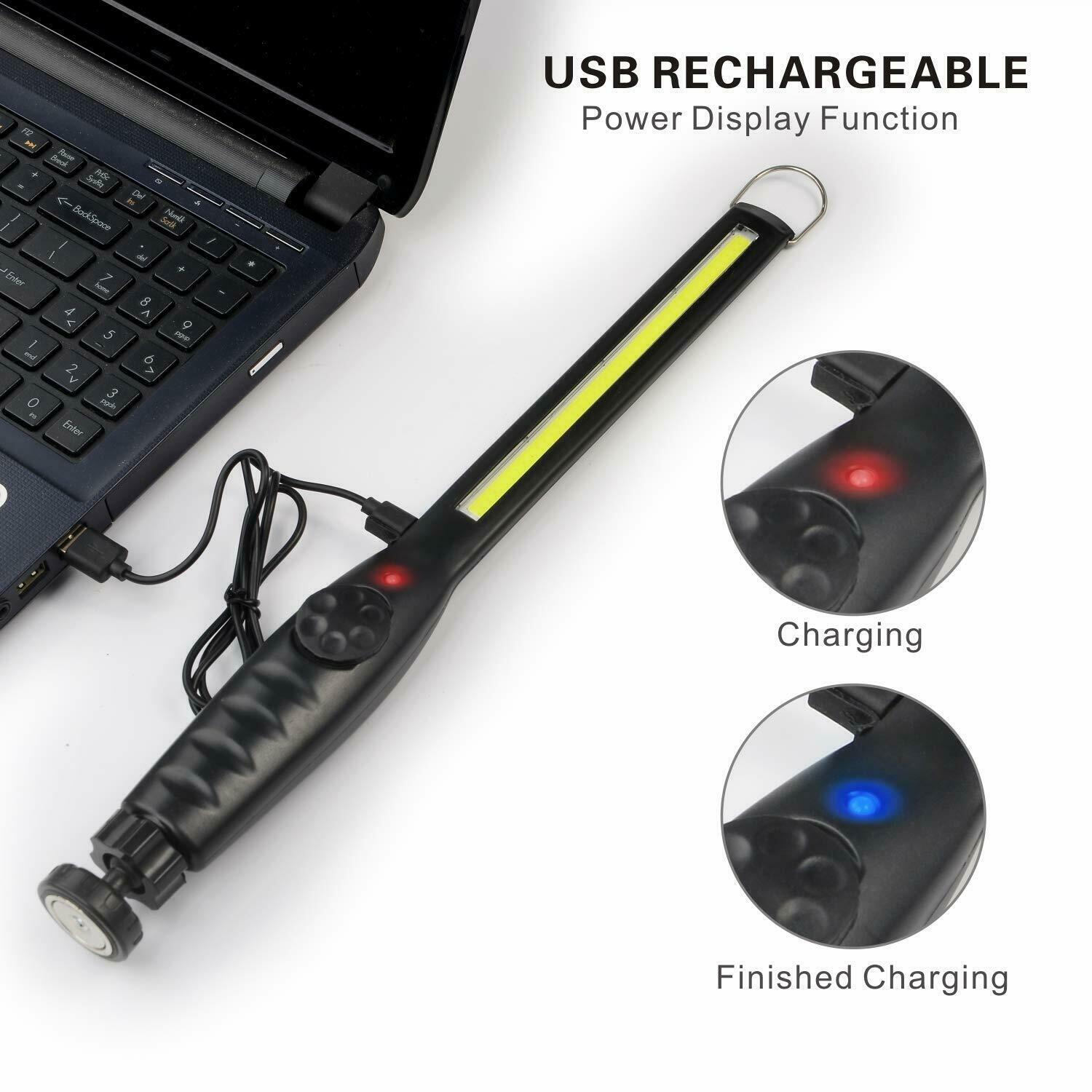2PCS Ultra Thin COB LED Work Light Mechanic Flashlight Magnetic Base+USB Cable