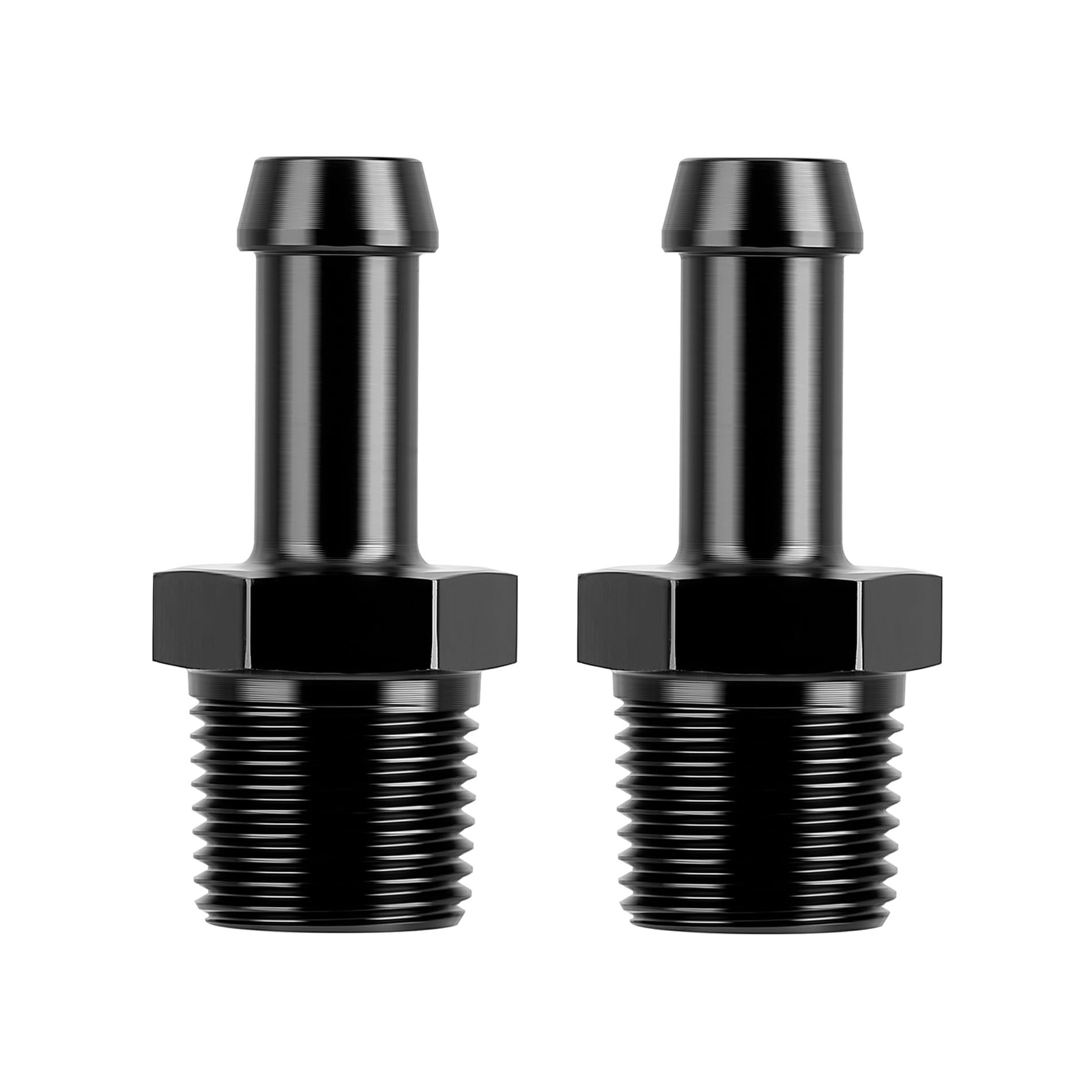 3/8" NPT Male to 3/8" Barb Fitting Adapter Straight Aluminum Black 2PCS
