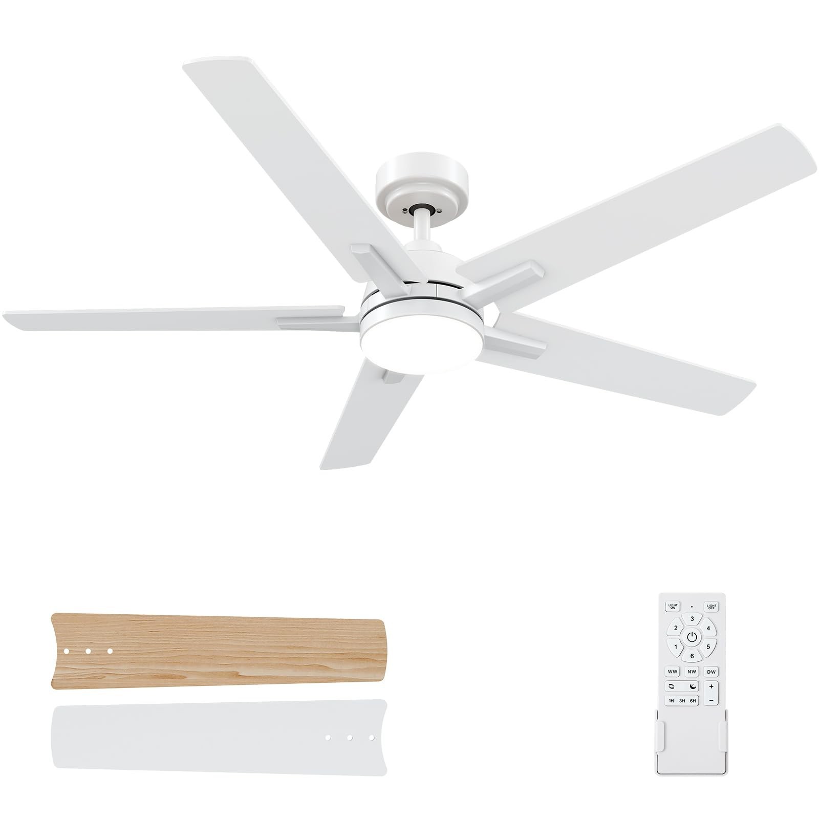 Ceiling Fans with Lights, 52 inch White Ceiling Fan with Light and Remote Con...
