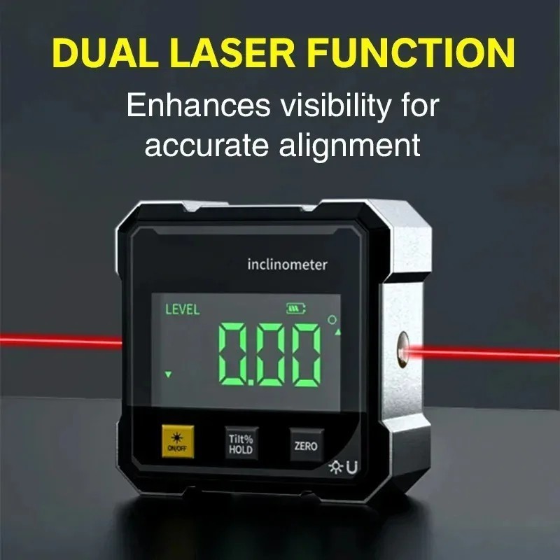 1 Pack Digital Laser Angle Finder Protractor Tool, 4-Side Digital Angle Gauge
