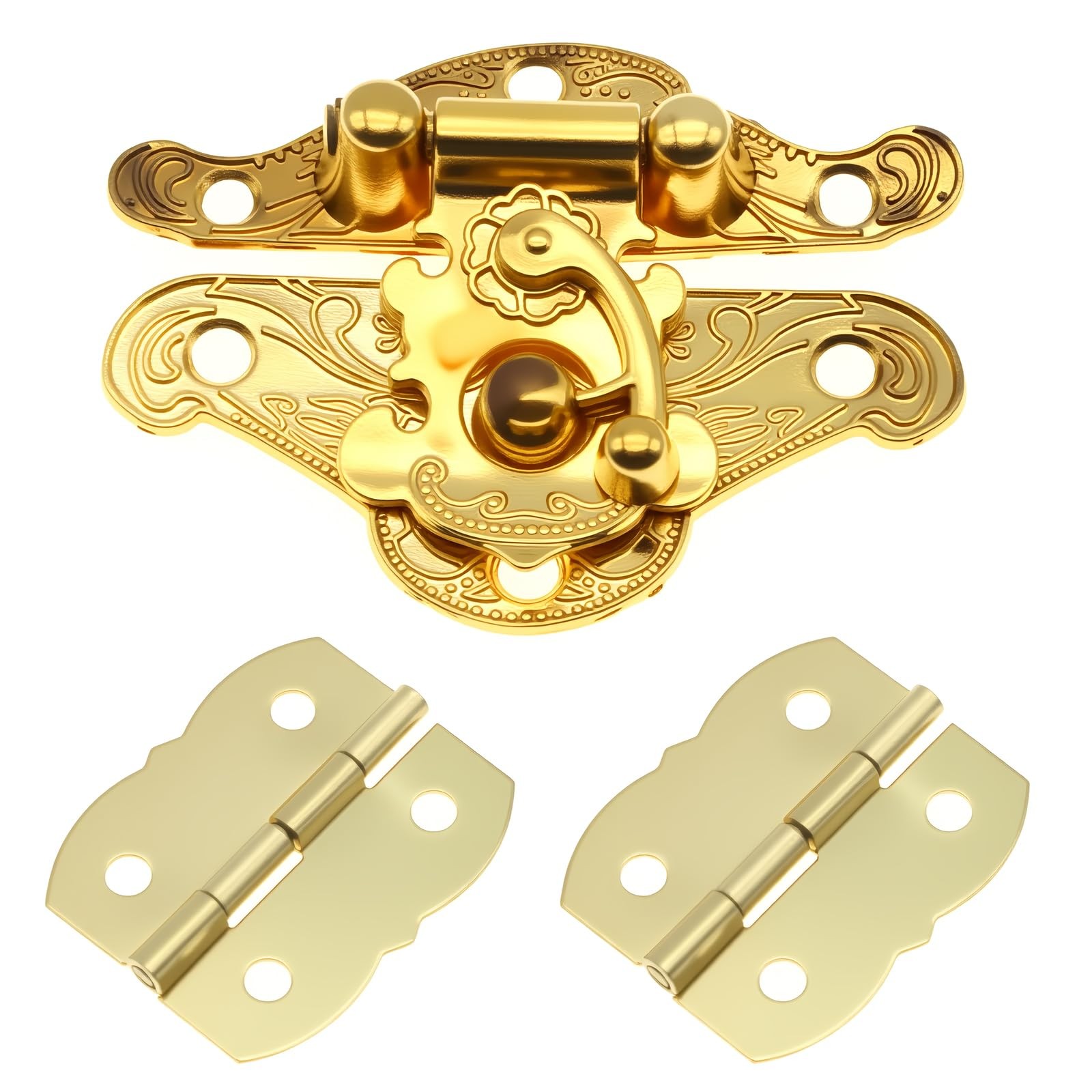 1 Pcs Antique Hasp Latch and 2 Pcs Butterfly-Shape Hinges Decorative Lock Bu...