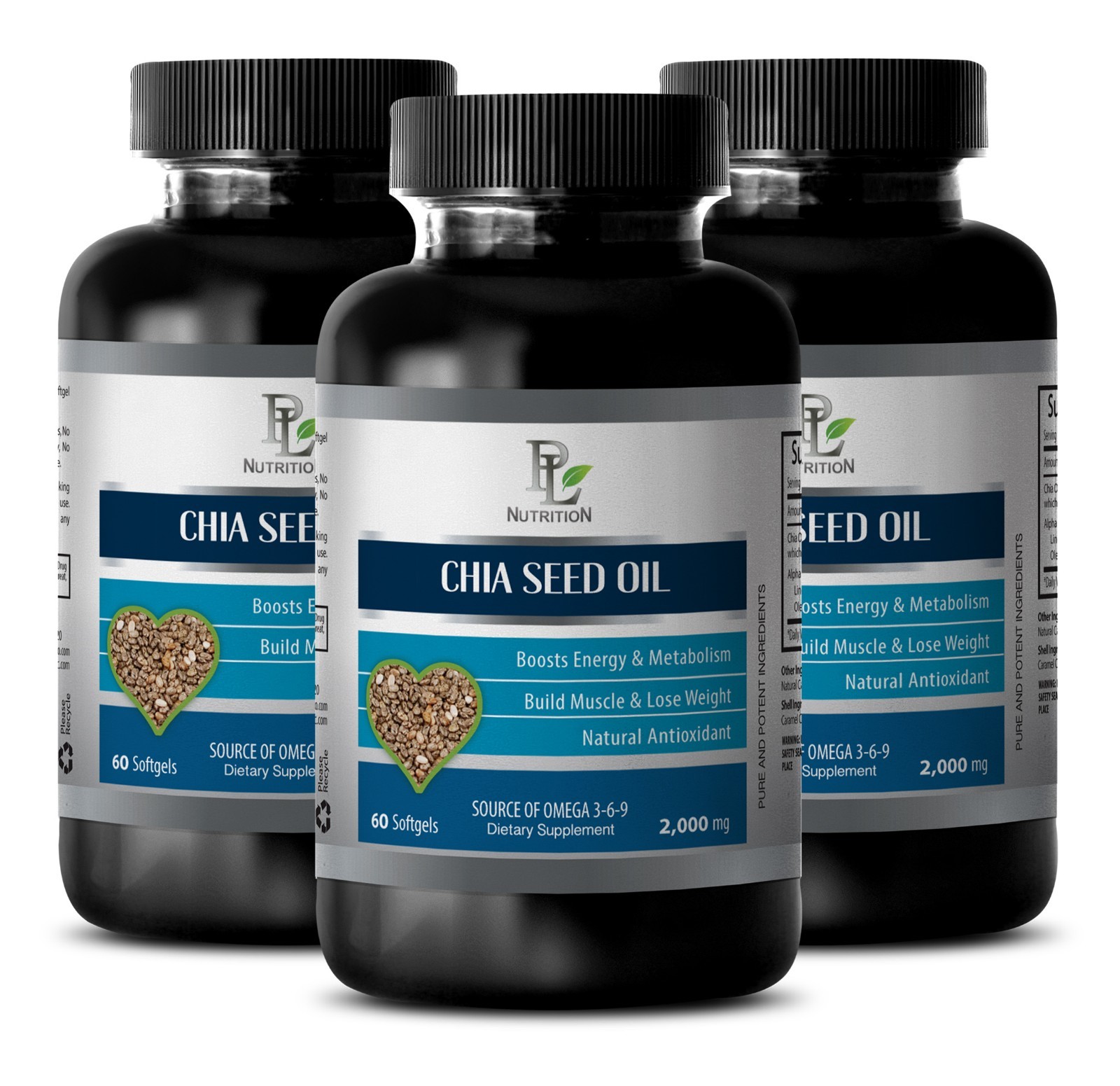 fat burner - CHIA SEED OIL 2000MG - chia seed oil capsules - 3 Bottles (180