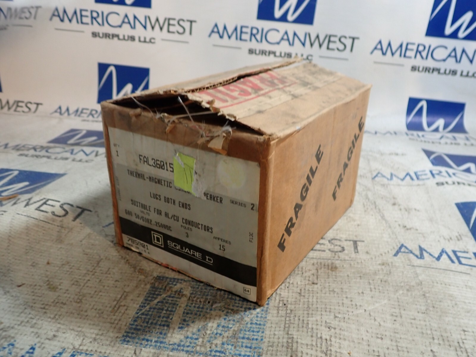 New SQUARE D FAL360152100 15 amp 3p Feed Thru 600v Breaker with Alarm Switch