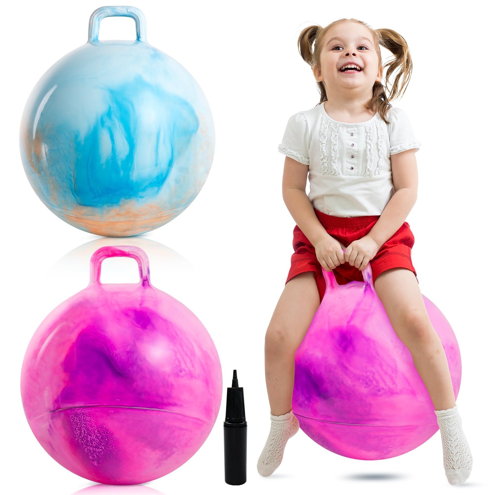 Upper Rider 2pc 18" Hopper Ball Set for Kids 3-8, Bouncy Hippity Hop w/ Pump