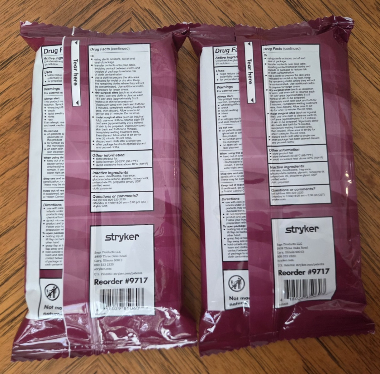 Stryker Sage 2% Chlorhexidine Gluconate Cloth 6 per pkg 2 pkgs Pre-op Prep