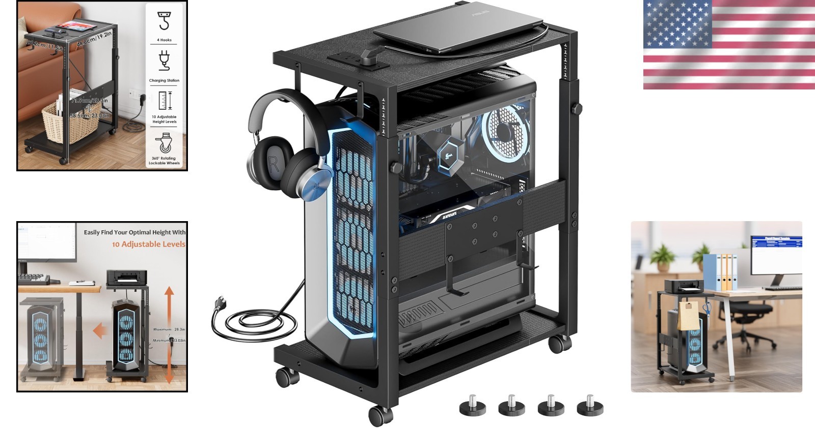 Office Computer Tower Shelf - Adjustable Height