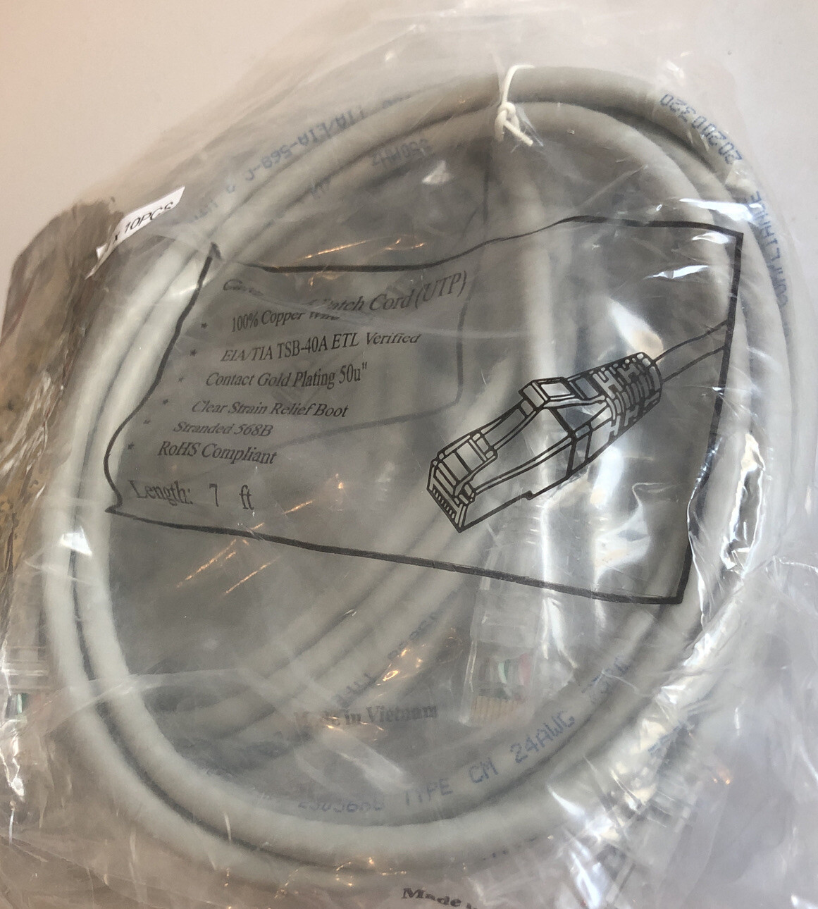 New! Lot of 10 Category 6 Patch Cord  UTP Gray 7ft Length