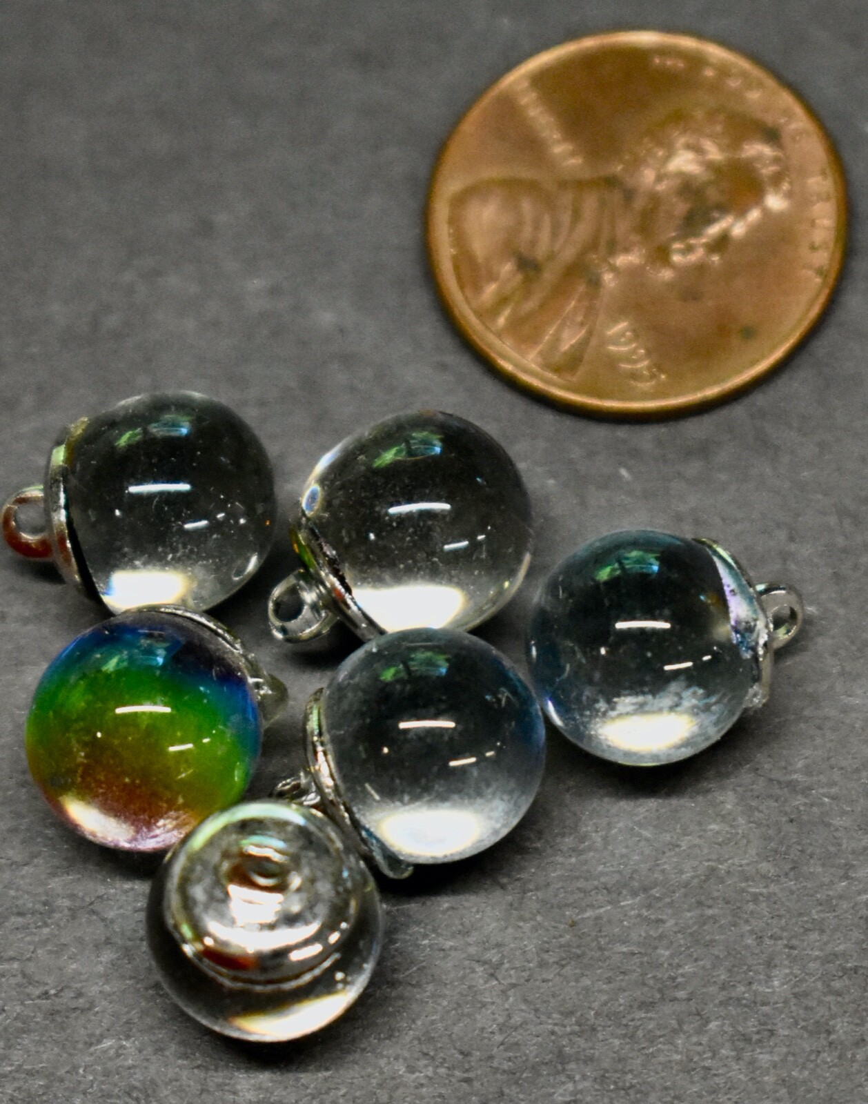 VINTAGE 6 GLASS BALL PENDANTS * VITRAIL * 12mm X 10mm ROUND  * SET OF 6