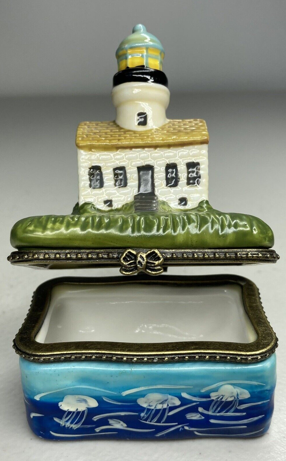 Porcelain Lighthouse Hinged Trinket Box
