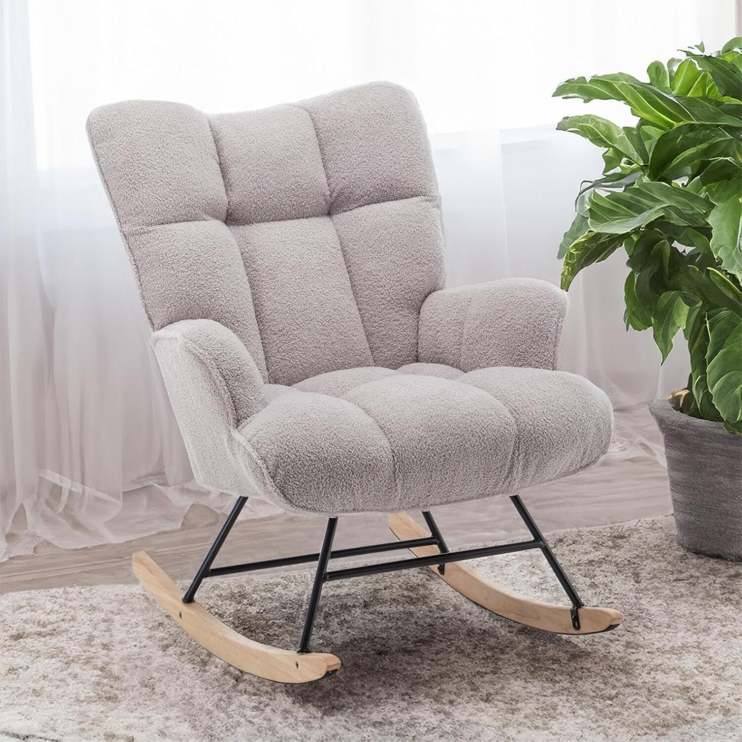 Rocking Chair Nursery Teddy, Upholstered Baby Fluffy Glider Rocker