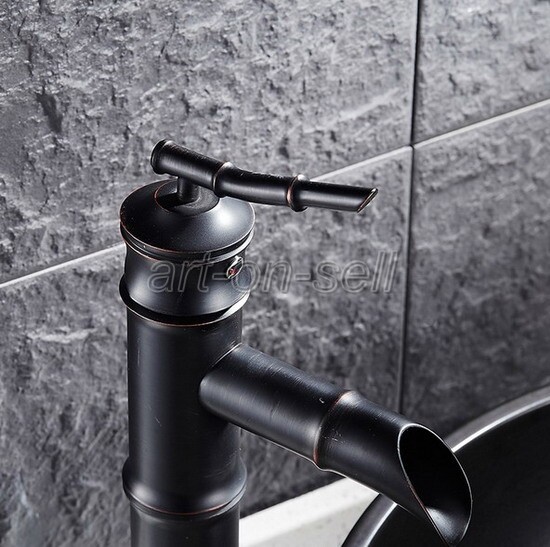 Black Bronze Bamboo Bathroom Vessel Sink Tap Lavatory Vanity Basin Faucet ahg017