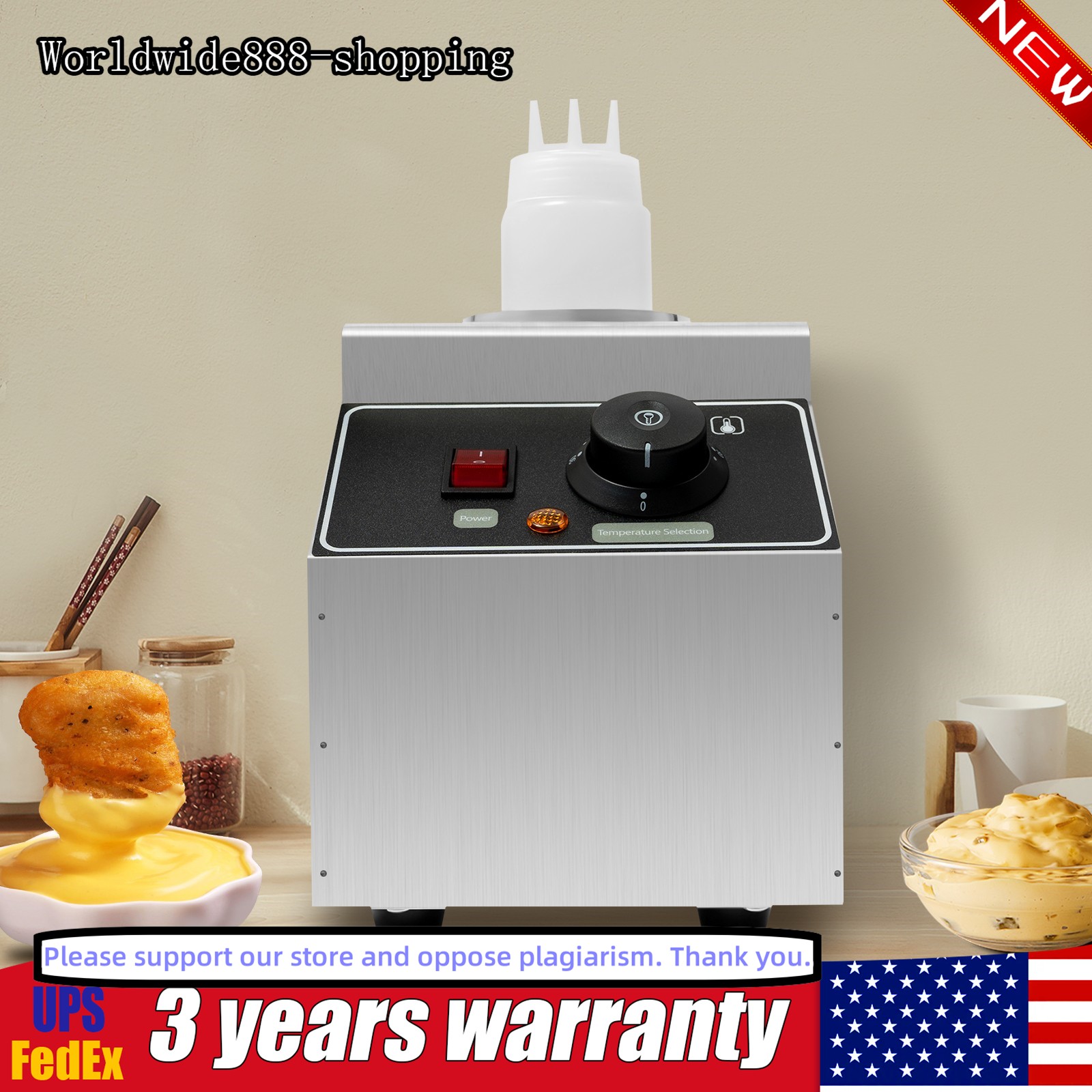 650ML Electric Countertop Nacho Cheese Sauce Warmer Pump Dispenser 110 V 80W US