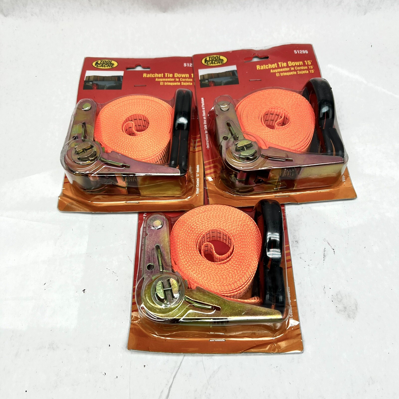 LOT OF 3-51299 RATCHET TIE DOWN 15"