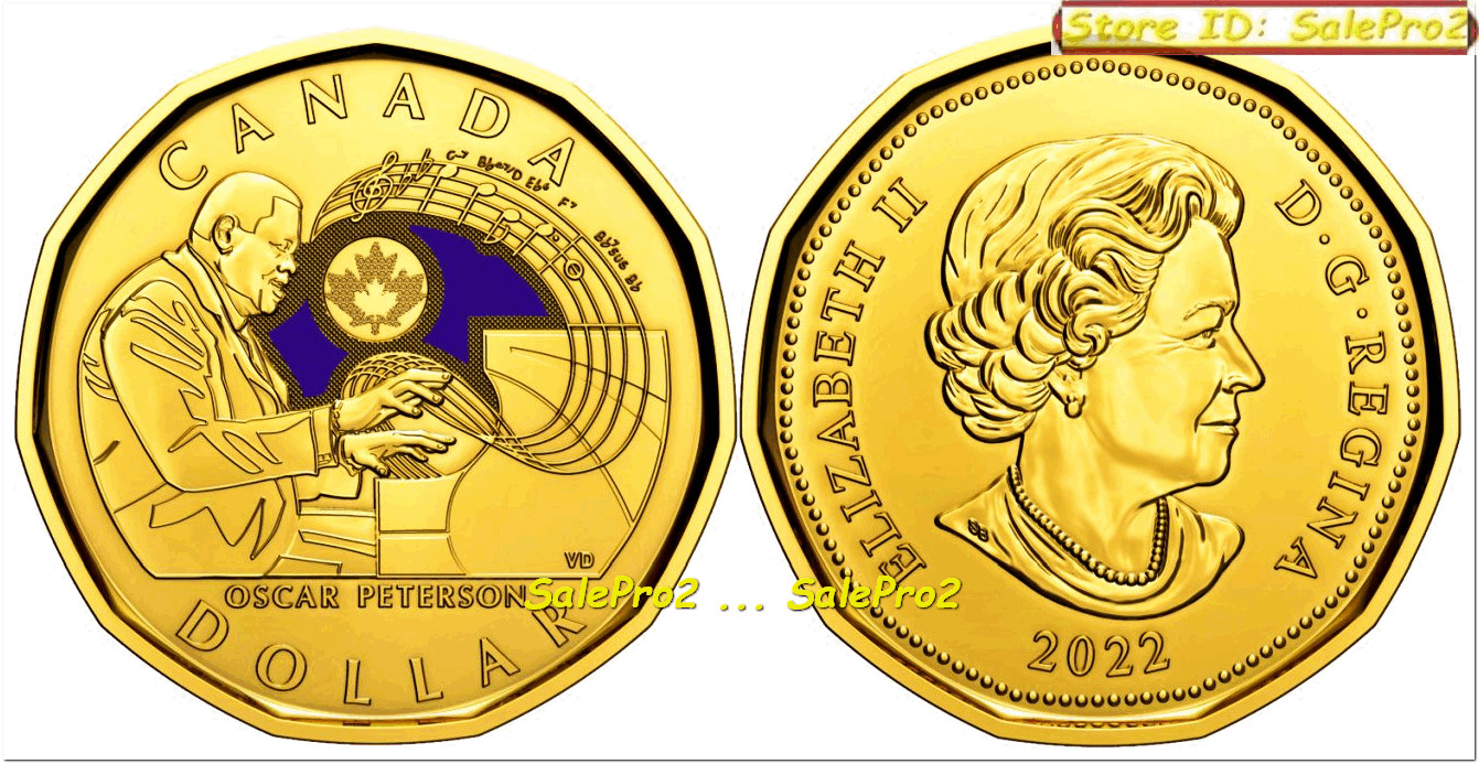 CANADA 2022 CANADIAN OSCAR PETERSON LOONIE NEW BLUE COLORIZED $1 DOLLAR COIN UNC