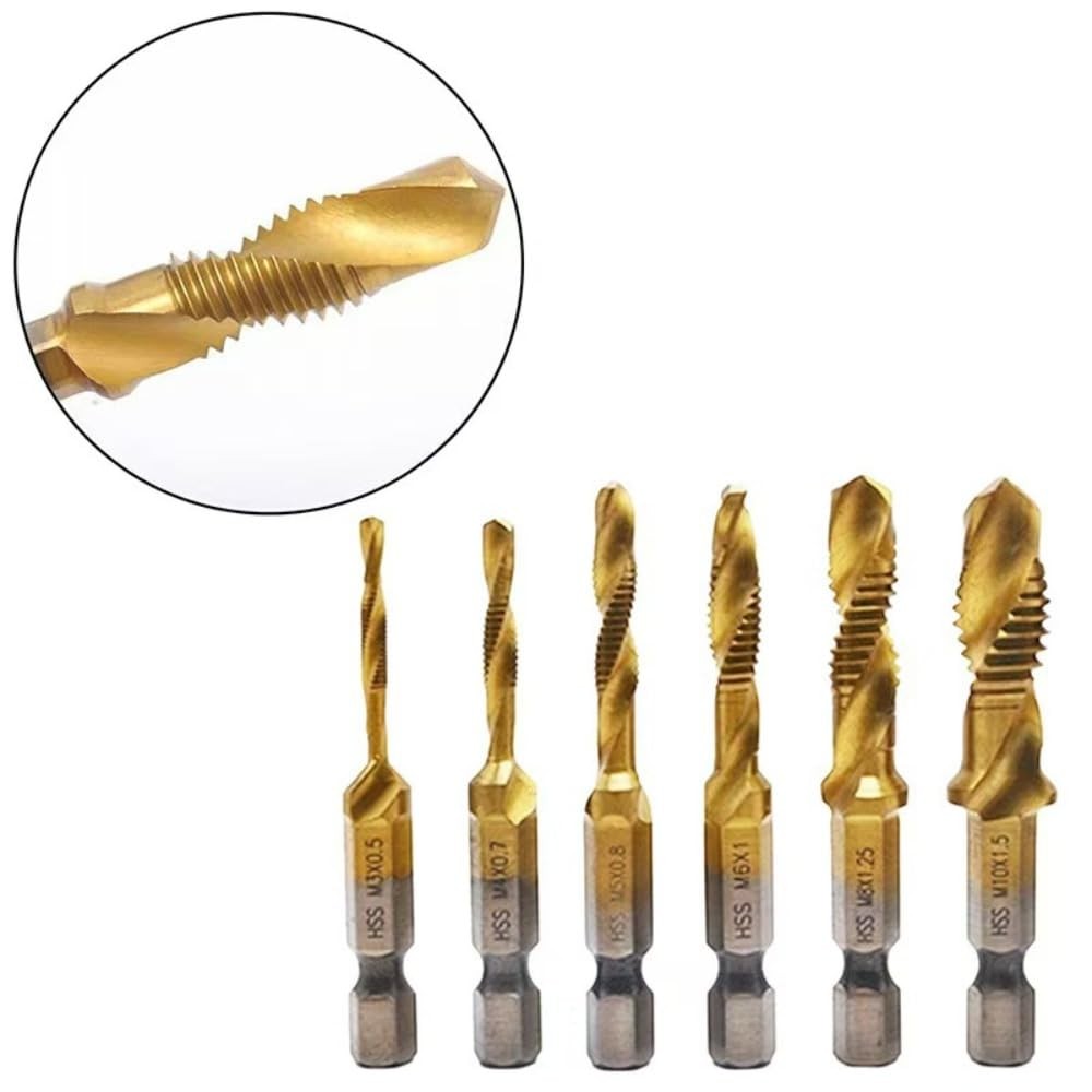 6 PCS Combination Drill and Tap Set, Professional HSS Titanium Thread Tap Dri...